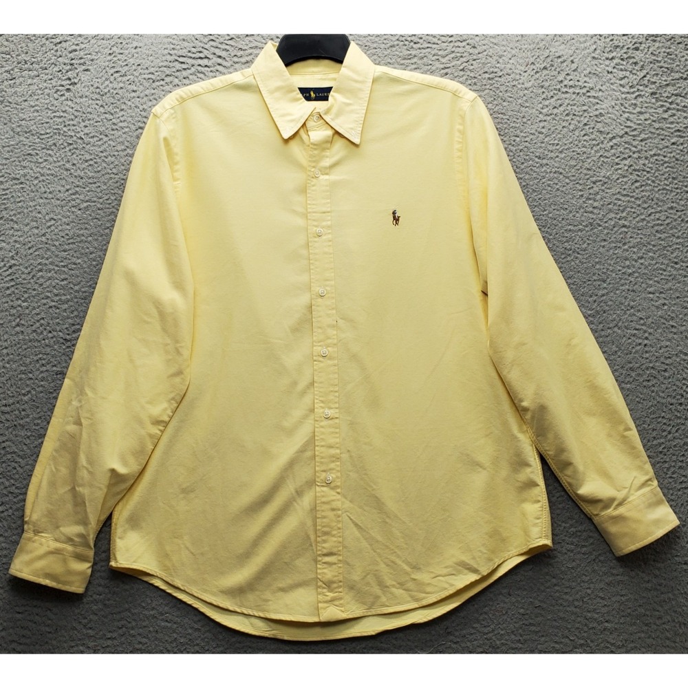 Ralph Lauren Shirt Mens L Yellow Flesh Pony Logo Long Sleeve Collar Button-Down